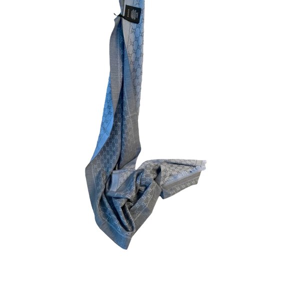 Gucci 411115 Gray and Blue 100% Wool GG Monogram Stencil Scarf - Picture 5 of 15